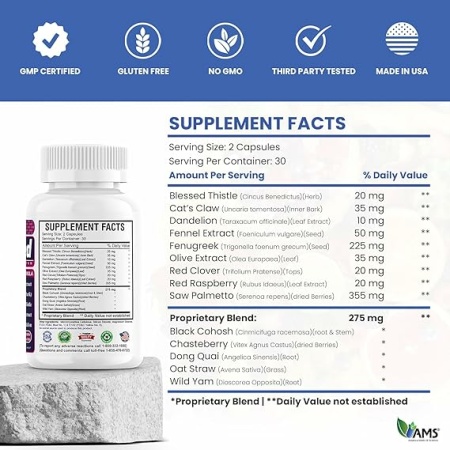 America Medic & Science MetrioMed 60 Capsules | Fertility Supplement for Women | Organic Pills with Black Cohosh, Chasteberry and Red Clover Herbs