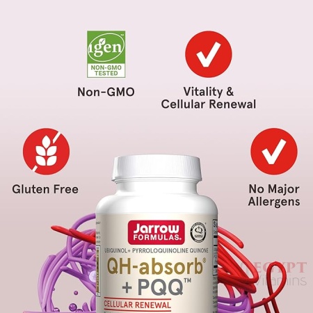 Jarrow Formulas QH-absorb + PQQ – 100 mg Ubiquinol – Up to 60 Servings (Softgels)
