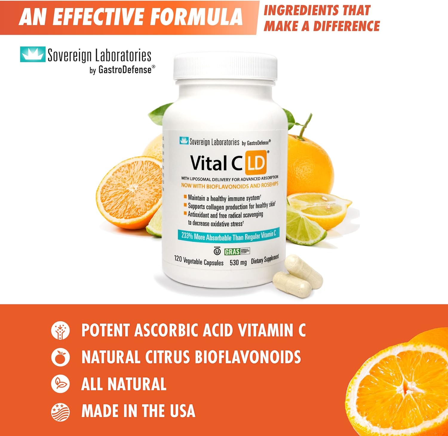Vital C-LD - Enhanced Liposomal Vitamin C - 530mg Capsules - 120 Count فيتامين سي عالي التركيز والامتصاص 530مجم عبوه 120 كبسوله - Image 8