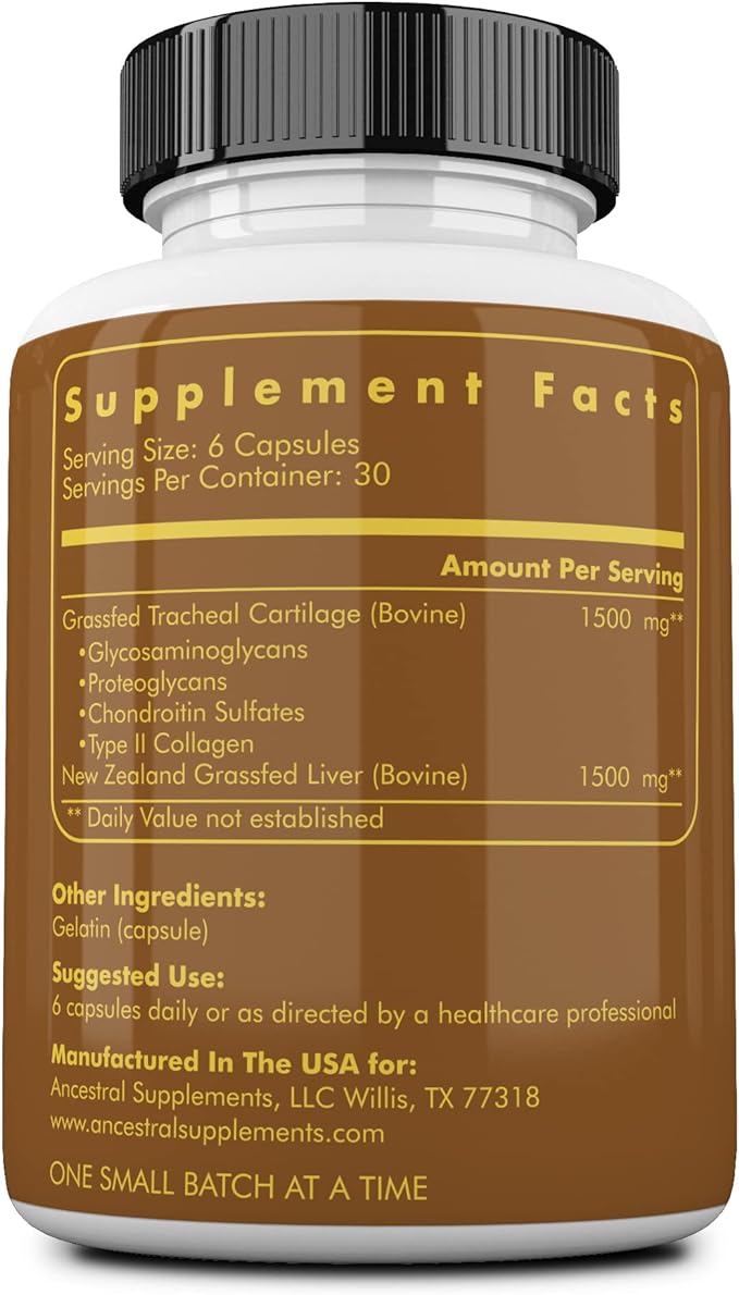 Ancestral Supplements Grass Fed Beef Tracheal Cartilage Supplement with Liver, 3000mg, Immune Health and Joint Support Supplement Promotes Healing, Non-GMO, 180 Capsules - Image 2