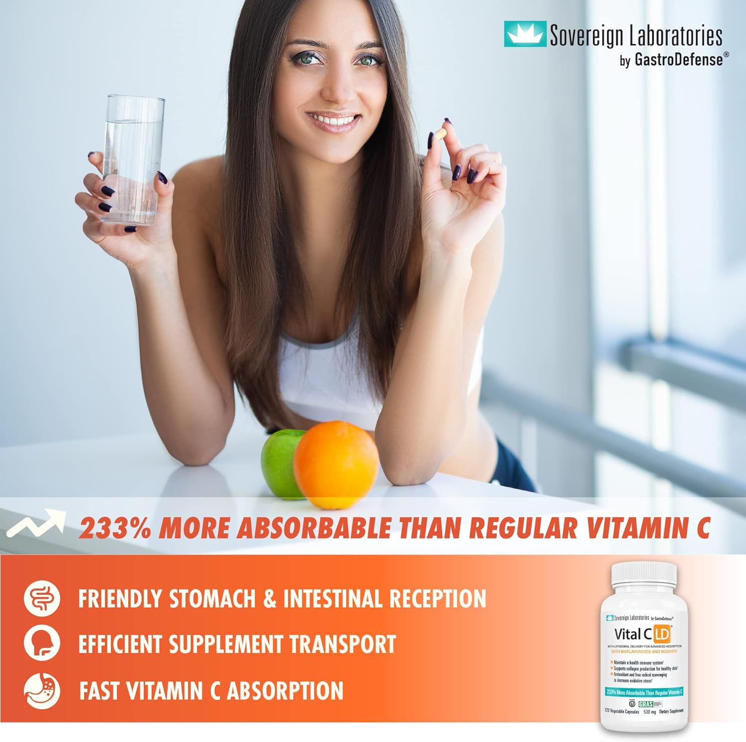Vital C-LD - Enhanced Liposomal Vitamin C - 530mg Capsules - 120 Count فيتامين سي عالي التركيز والامتصاص 530مجم عبوه 120 كبسوله - Image 4