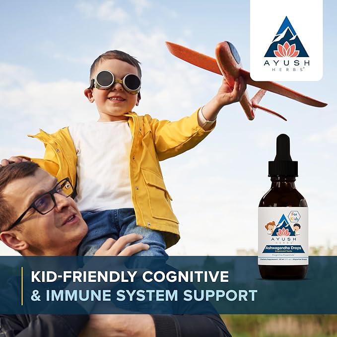 Ayush Herbs Ashwagandha Kids’ Drops, Ayurvedic Supplement to Support Calm and Cognitive Function for Kids, Alcohol-Free Herbal Drops, 2 Fluid Ounces - Image 3
