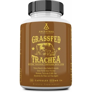Ancestral Supplements Grass Fed Beef Tracheal Cartilage Supplement with Liver, 3000mg, Immune Health and Joint Support Supplement Promotes Healing, Non-GMO, 180 Capsules