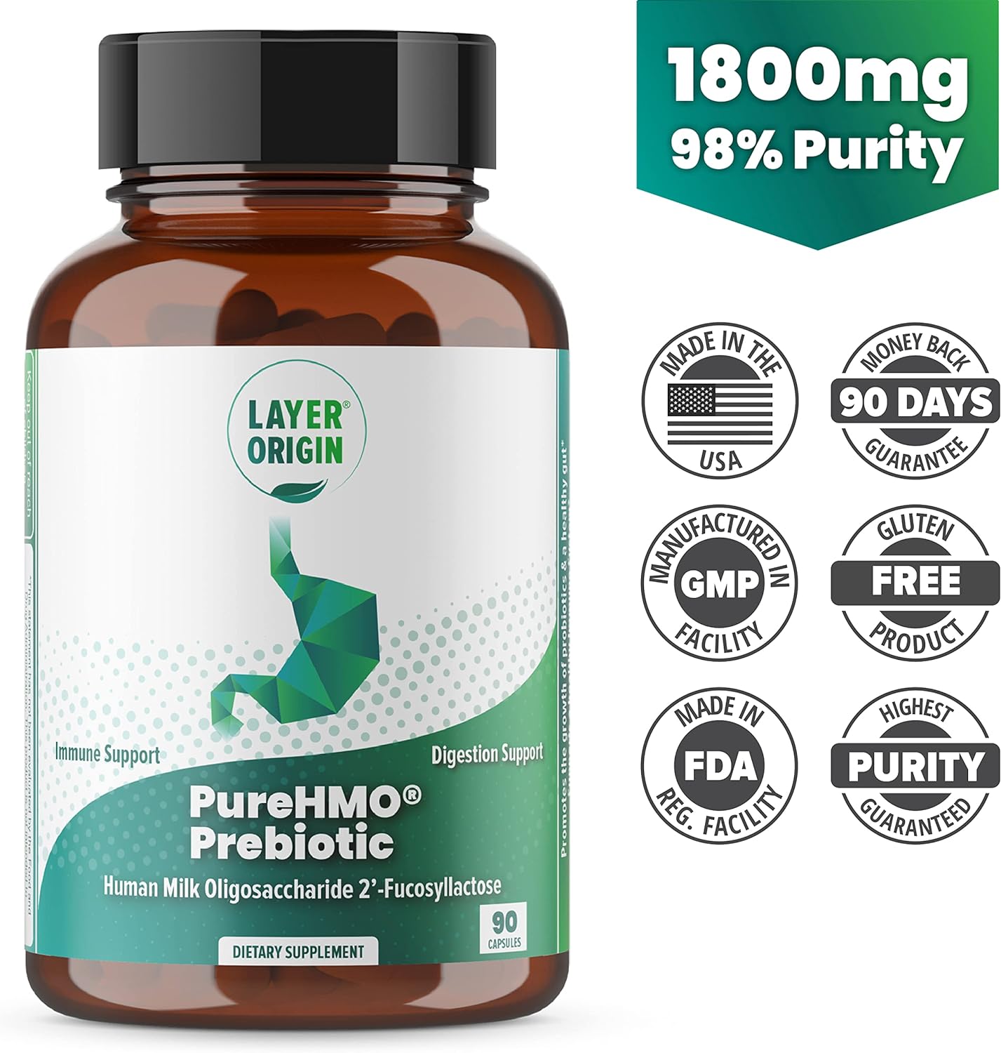 Layer Origin | PureHMO Human Milk Oligosaccharide (HMO 2'-FL) Prebiotic - Feed 180 Billion Probiotics/Serving, 30-Day Supply - Image 6