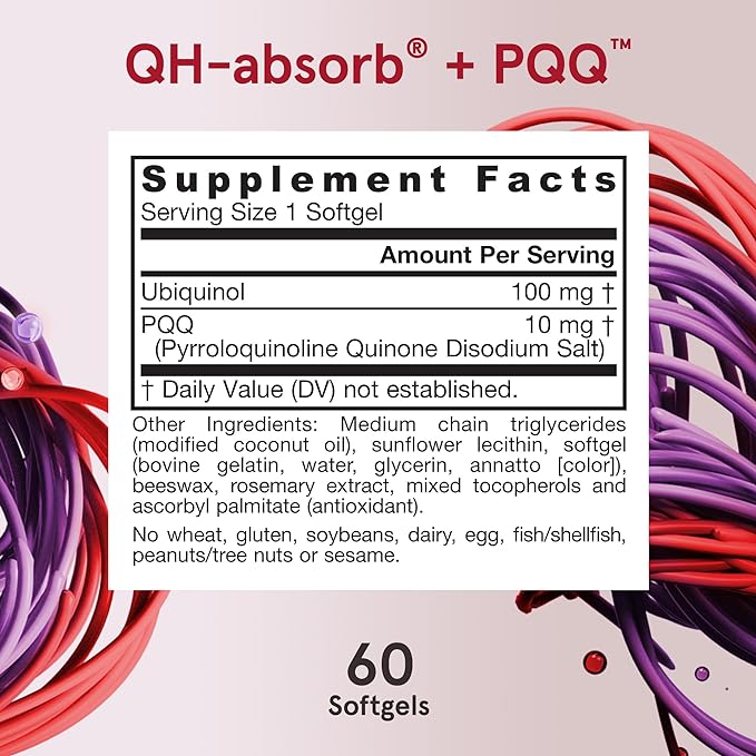 Jarrow Formulas QH-absorb + PQQ – 100 mg Ubiquinol – Up to 60 Servings (Softgels)