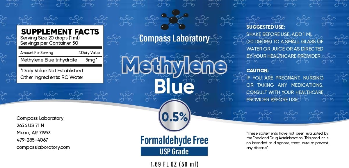 Compass Laboratory Methylene Blue 0.5% | 50ml Glass Dropper Bottle | No Formaldehyde - Image 2