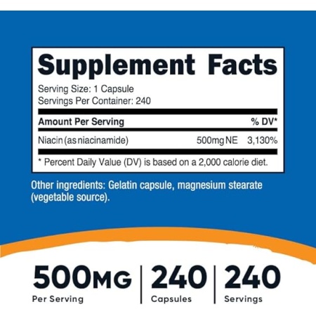 Nutricost Niacinamide (Vitamin B3) 500mg, 240 Capsules - Non-GMO, Gluten Free, Flush Free Vitamin B3