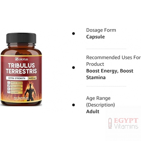 Zolotus Tribulus Terrestris, 8650mg Per Capsule, High Potency with Ashwagndha, Panax Ginseng, Saw Palmetto, Maca, Shilajit. Boost Energy, Mood, Stamina & Performance, for Men & Women, 3 Months Supply.