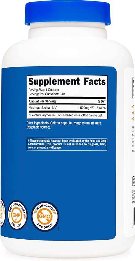 Nutricost Niacinamide (Vitamin B3) 500mg, 240 Capsules - Non-GMO, Gluten Free, Flush Free Vitamin B3