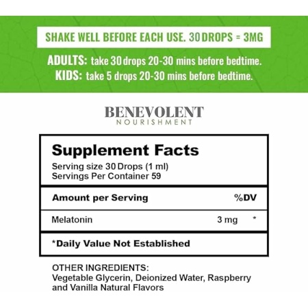 Liquid Melatonin for Kids and Adults 3mg - 2 Month Supply Natural Sleep Aid Drops - Berry Vanilla Flavor & Made in USA - Tincture Helps Fall Asleep Faster & Stay Asleep Longer - Children Friendly