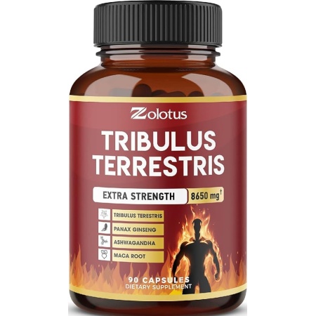 Zolotus Tribulus Terrestris, 8650mg Per Capsule, High Potency with Ashwagndha, Panax Ginseng, Saw Palmetto, Maca, Shilajit. Boost Energy, Mood, Stamina & Performance, for Men & Women, 3 Months Supply.