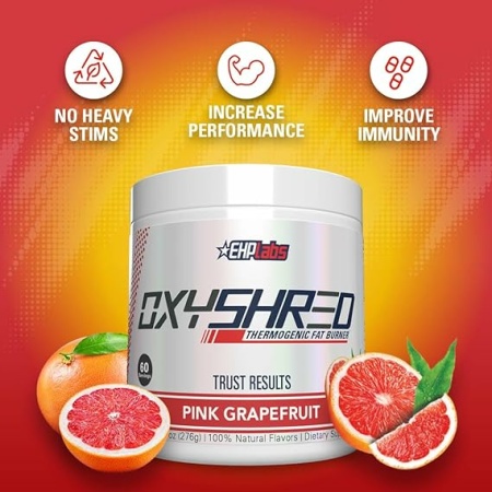 EHPlabs OxyShred Thermogenic Pre Workout Powder & Shredding Supplement - Clinically Proven Preworkout Powder with L Glutamine & Acetyl L Carnitine, Energy Boost Drink - Pink Grapefruit, 60 Servings