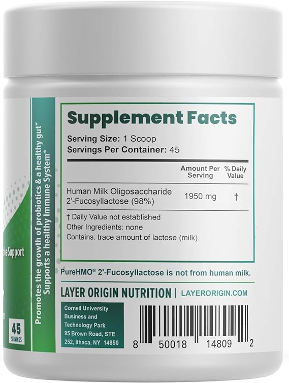 Layer Origin PureHMO Human Milk Oligosaccharide (HMO 2'-FL) Prebiotic Powder - Feed 200 Billion ProbioticsScoop, 45 Servings