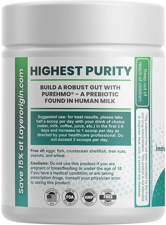 Layer Origin PureHMO Human Milk Oligosaccharide (HMO 2'-FL) Prebiotic Powder - Feed 200 Billion ProbioticsScoop, 45 Servings