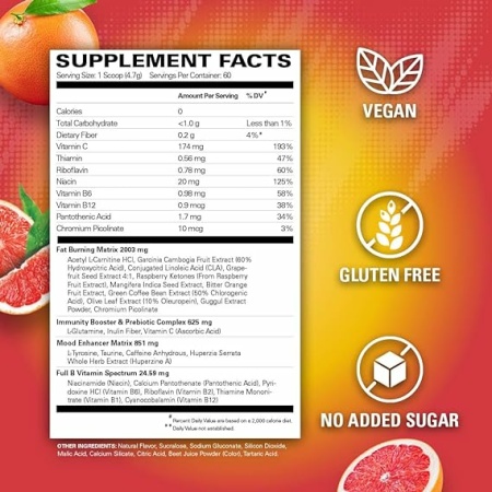 EHPlabs OxyShred Thermogenic Pre Workout Powder & Shredding Supplement - Clinically Proven Preworkout Powder with L Glutamine & Acetyl L Carnitine, Energy Boost Drink - Pink Grapefruit, 60 Servings