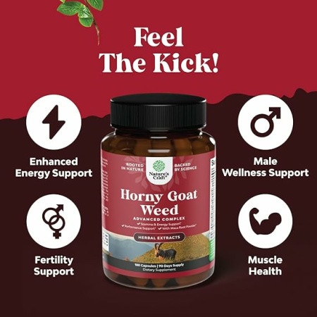 Horny Goat Weed for Male Enhancement - Extra Strength Horny Goat Weed for Men 1590mg Complex with Tongkat Ali Saw Palmetto Extract Panax Ginseng and Black Maca Root for Stamina & Energy - 90 Servings