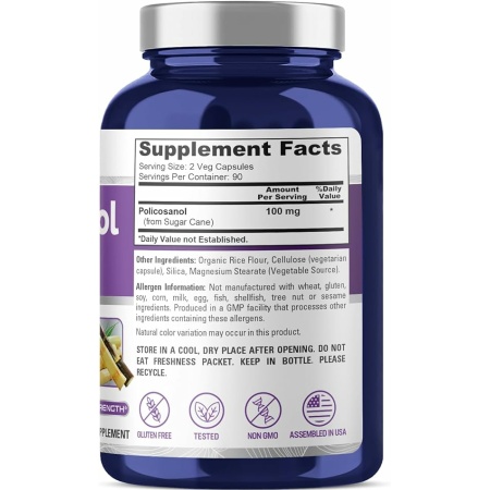 NusaPure Policosanol 100mg 180 Veggie Capsules