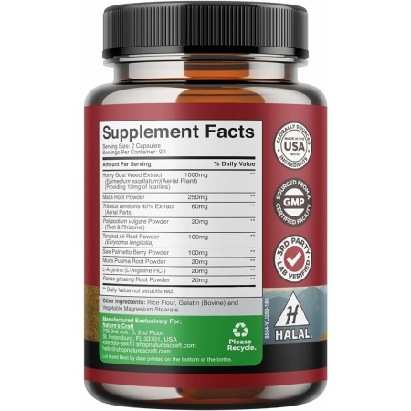 Horny Goat Weed for Male Enhancement - Extra Strength Horny Goat Weed for Men 1590mg Complex with Tongkat Ali Saw Palmetto Extract Panax Ginseng and Black Maca Root for Stamina & Energy - 90 Servings