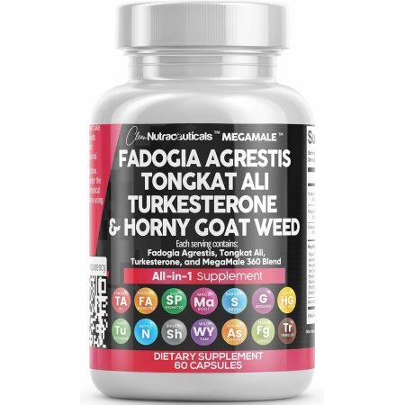 Fadogia Agrestis 5000mg Tongkat Ali 25000mg Turkesterone 5000mg Supplement with Horny Goat Weed, Saw Palmetto, Maca Root, Siberian Ginseng, Tribulus Terrestris, Fenugreek, Wild Yam - 60 Count