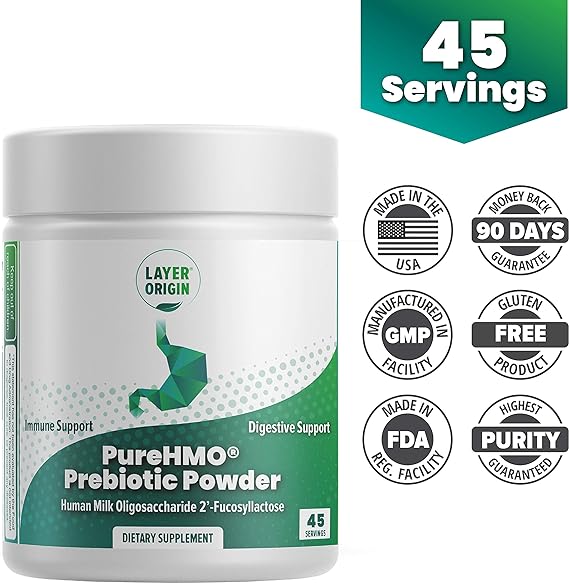 Layer Origin PureHMO Human Milk Oligosaccharide (HMO 2'-FL) Prebiotic Powder - Feed 200 Billion ProbioticsScoop, 45 Servings