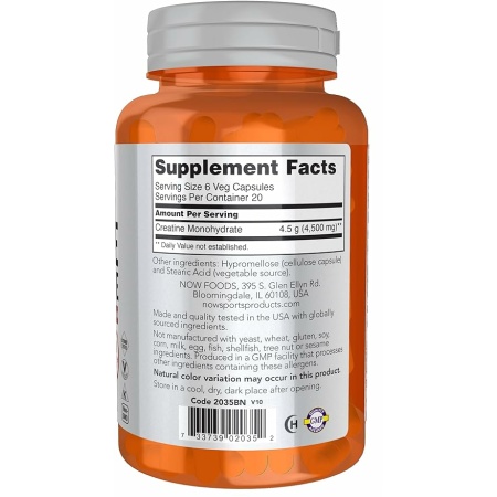 NOW Sports Nutrition, Creatine Monohydrate 750 mg,120 Veg Capsules