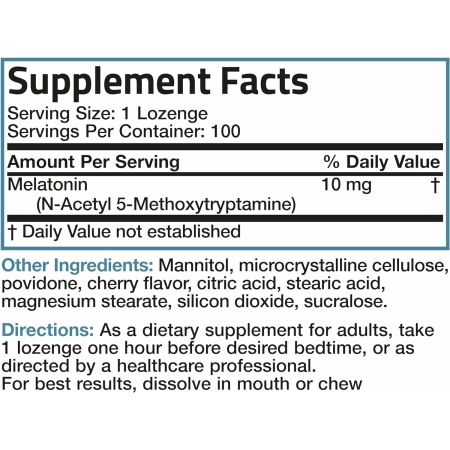 ingredients of Bronson Melatonin 10mg Fast Dissolve Cherry Flavored Tablets Vegetarian