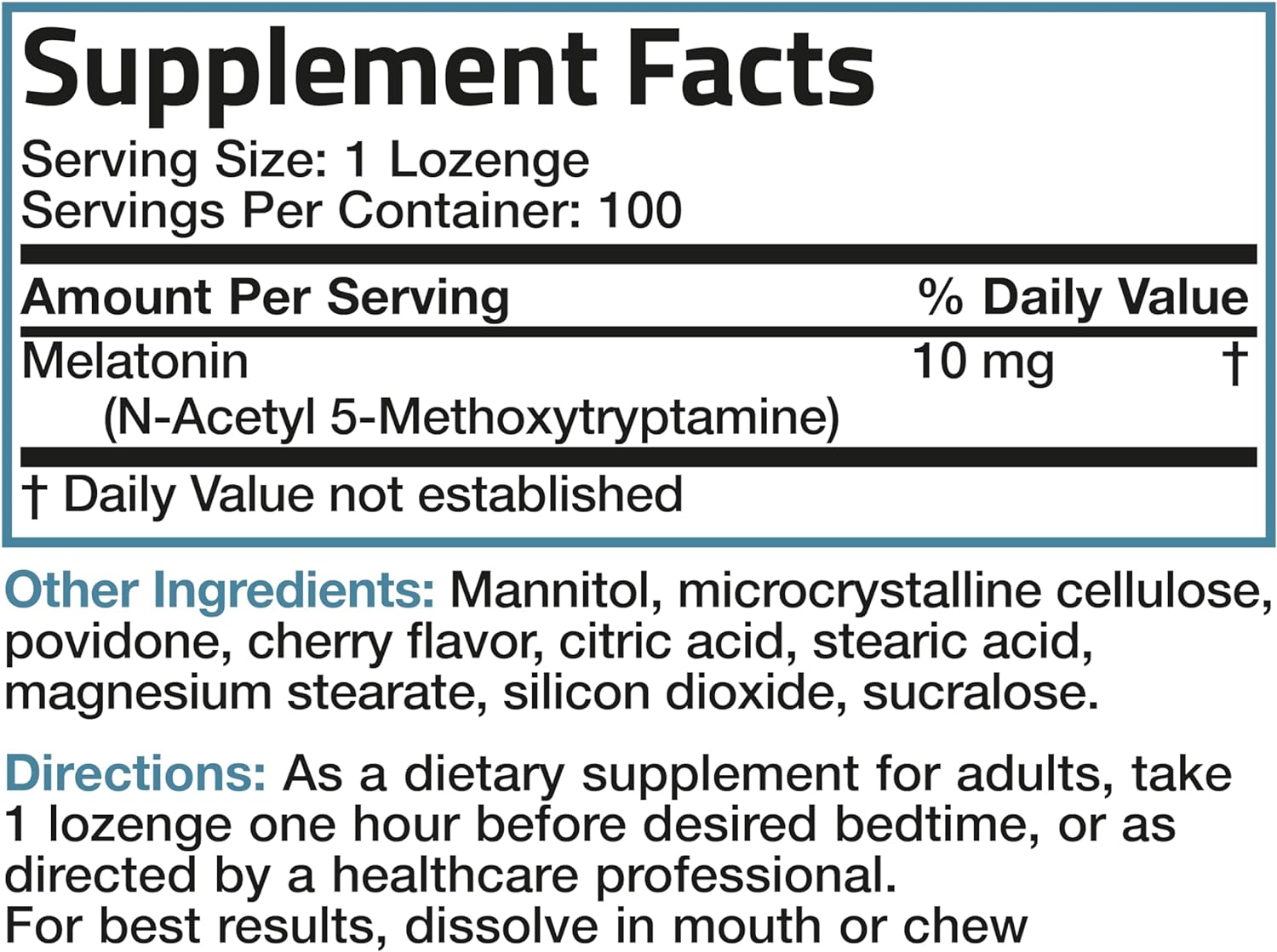 ingredients of Bronson Melatonin 10mg Fast Dissolve Cherry Flavored Tablets Vegetarian