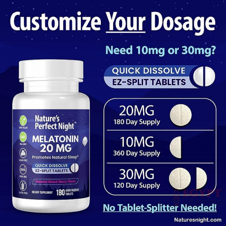 Nature's Perfect Night | Melatonin 20mg | 180 Quick Dissolve Tablets | Natural Mixed Berry Flavor