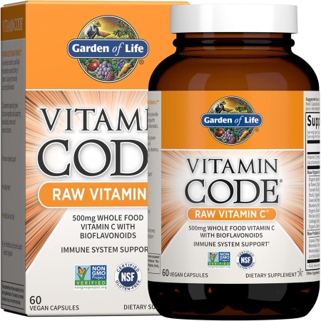 Whole Food Raw Vitamin C 500mg | Garden of Life Natural Supplements | 60 Capsules