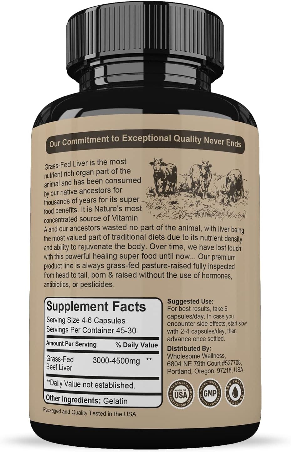 Wholesome Wellness Grass Fed Desiccated Beef Liver Capsules,180 Pills, 750mg - Image 2