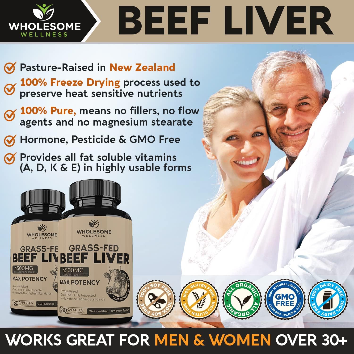 Wholesome Wellness Grass Fed Desiccated Beef Liver Capsules,180 Pills, 750mg - Image 5