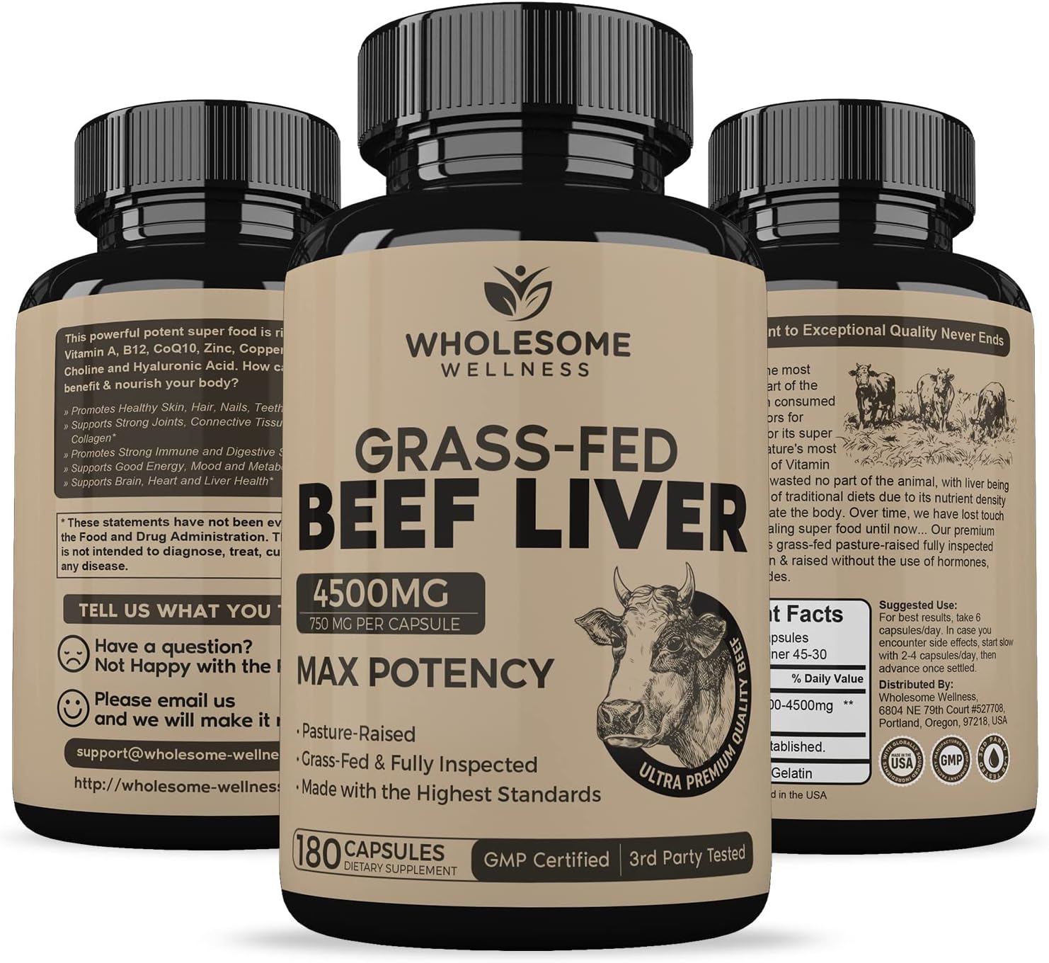Wholesome Wellness Grass Fed Desiccated Beef Liver Capsules,180 Pills, 750mg - Image 9
