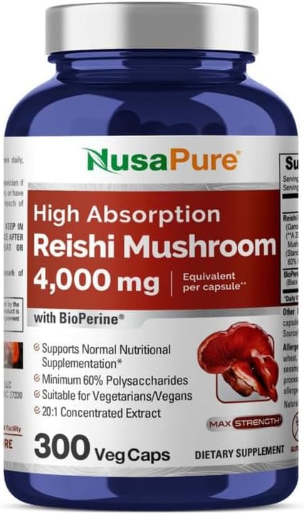 NusaPure Reishi Mushroom Extract 4000mg per Capsule 300 Capsules