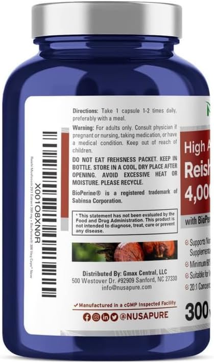 NusaPure Reishi Mushroom Extract 4000mg per Capsule 300 Capsules - Image 2