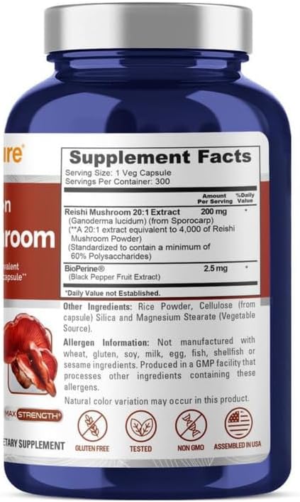 NusaPure Reishi Mushroom Extract 4000mg per Capsule 300 Capsules - Image 3
