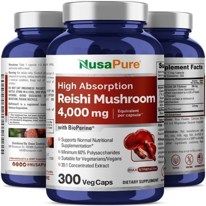 NusaPure Reishi Mushroom Extract 4000mg per Capsule 300 Capsules - Image 4