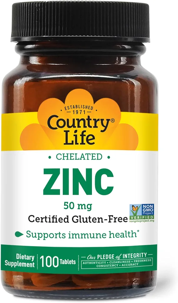 Country Life - Chelated Zinc, 50 mg - 100 Tablets