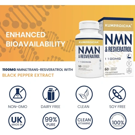 information about kumproicha Nmn & Trans-Resveratrol Antioxidant & Anti-Aging Supplement (60 Capsules,1100mg)