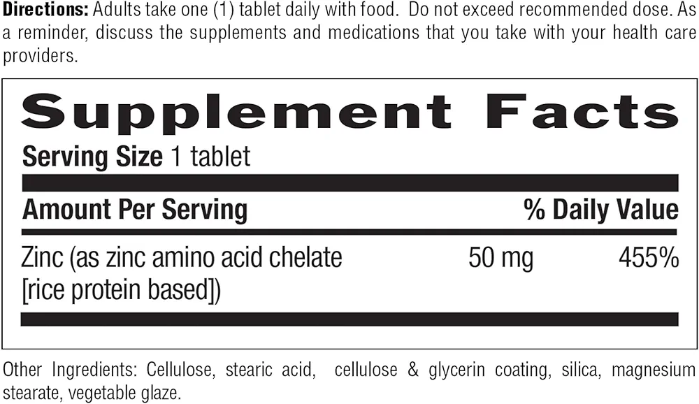Country Life - Chelated Zinc, 50 mg - 100 Tablets - Image 2