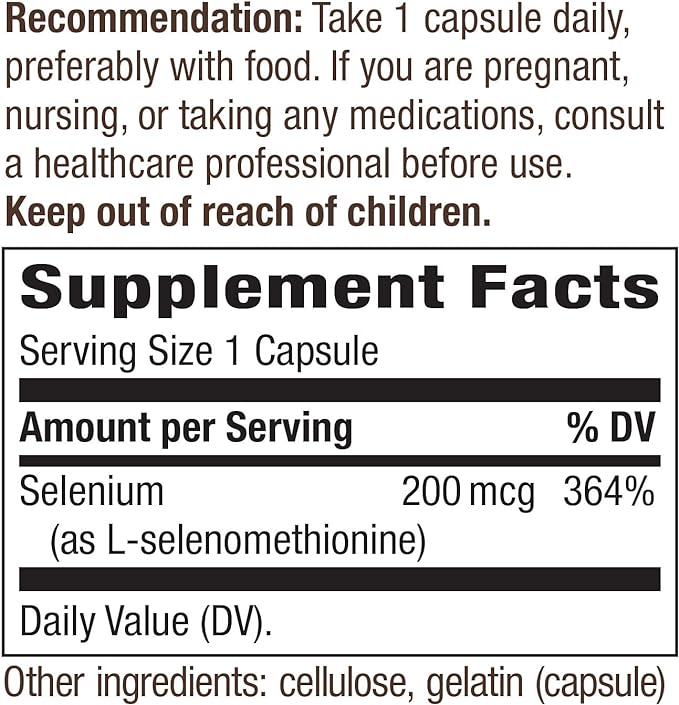 Nature's Way Selenium - 200 mcg per serving, 100 Capsules - Image 2