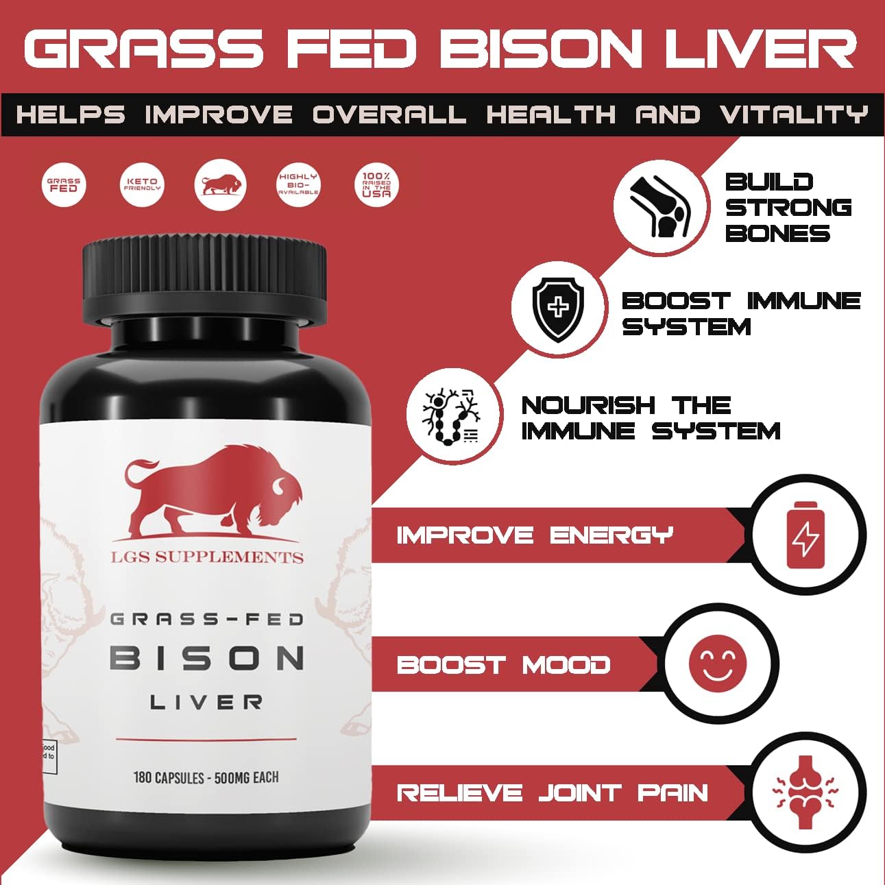 Grass Fed Bison Liver Capsules Supports Energy Production, Detoxification, Digestion, Immunity, Natural Iron Non-GMO, Freeze Dried Liver Health Supplement, 3000mg - Image 7