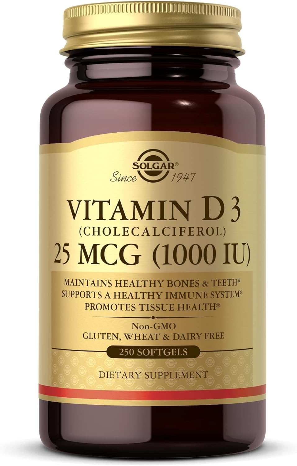 Solgar Vitamin D3 (Cholecalciferol) 25 MCG (1000 IU), 250 Softgels