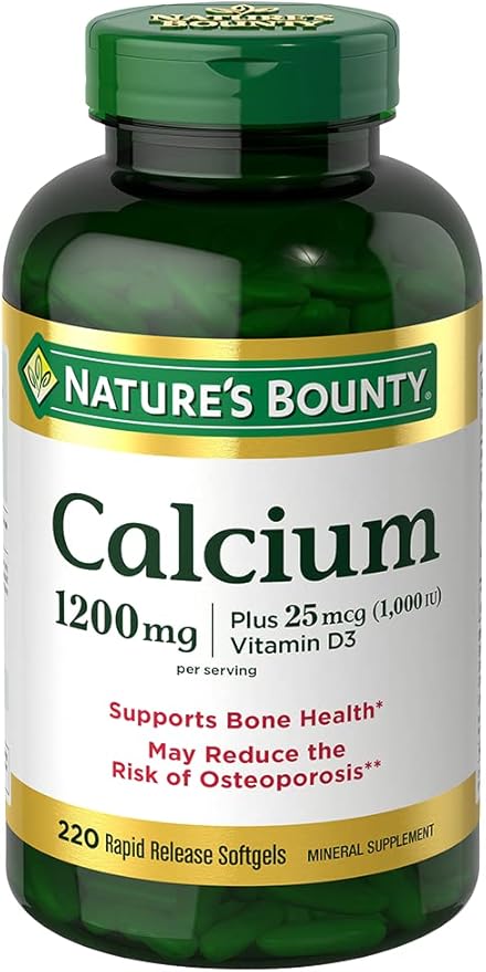 Nature's Bounty Calcium 1200 mg With Vitamin D3, Bone Health & Immune Support, 1000 IU, 220 Softgels