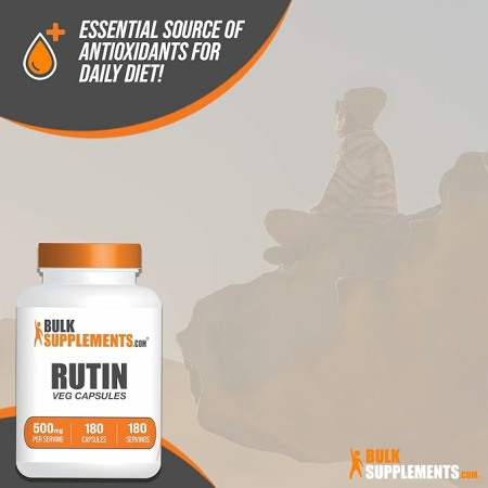 BulkSupplements.com Rutin 500mg Capsules - from Saphora japonica, Rutin Supplement, Rutin Pills - Antioxidants Supplement - Vegan & Gluten Free, 1 Capsule per Serving, 180 Veg Capsules