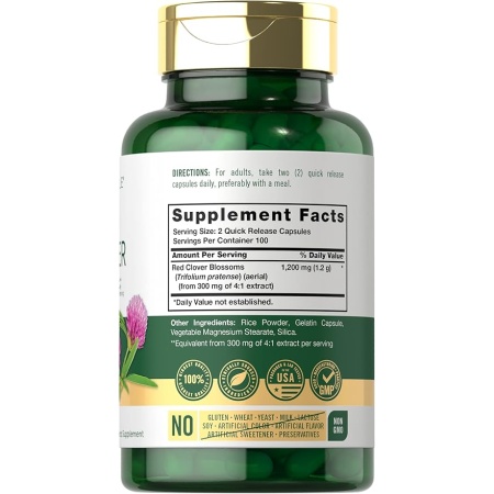 Carlyle Red Clover Capsules 1200mg | 200 Count | Trifolium Pratense | Non-GMO, Gluten Free | Red Clover Blossom Extract Supplement