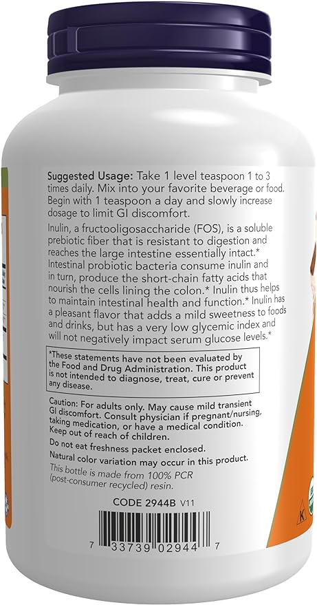 NOW Supplements, Inulin Prebiotic Pure Powder
