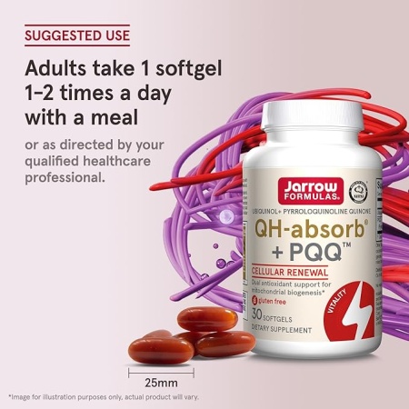 Jarrow Formulas QH-absorb + PQQ, Antioxidant Support for Mitochondrial Biogenesis, Cellular Energy Production and Cardiovascular Health, 30 Softgels