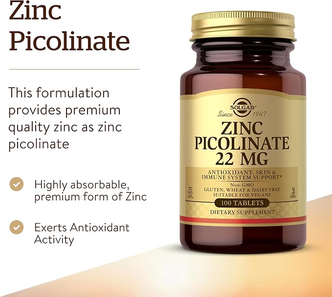 Solgar Zinc Picolinate 22 mg, 100 Tablets