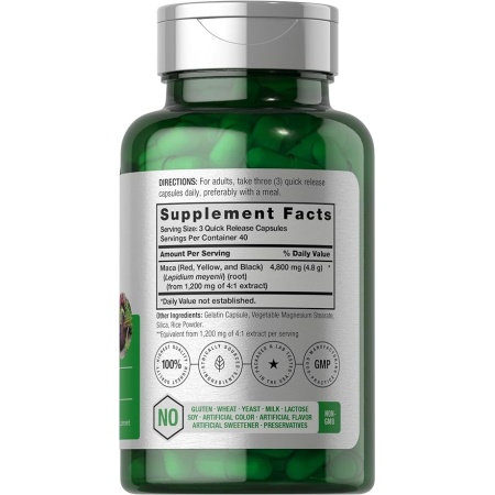 Horbäach Maca Root Capsules 120 Pills High Potency Extract for Men and Women Non-GMO and Gluten Free Formula