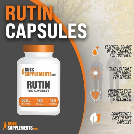 BulkSupplements.com Rutin 500mg Capsules - from Saphora japonica, Rutin Supplement, Rutin Pills - Antioxidants Supplement - Vegan & Gluten Free, 1 Capsule per Serving, 180 Veg Capsules